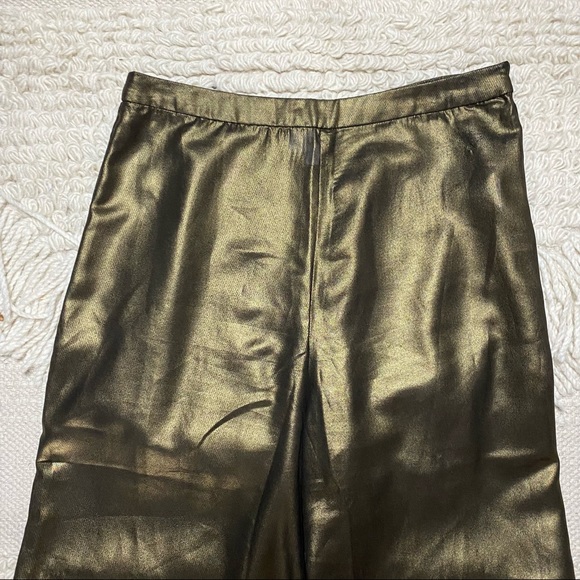 NO OFFERS LPA metallic gold Lurex Pant 664 wide leg crop pants S - Picture 4 of 13